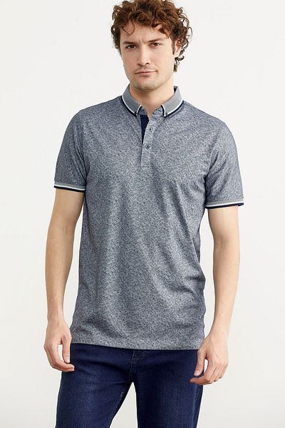 Sementa Μπλουζάκι Polo Neck Slim Fit με σχέδιο - Navy Blue
