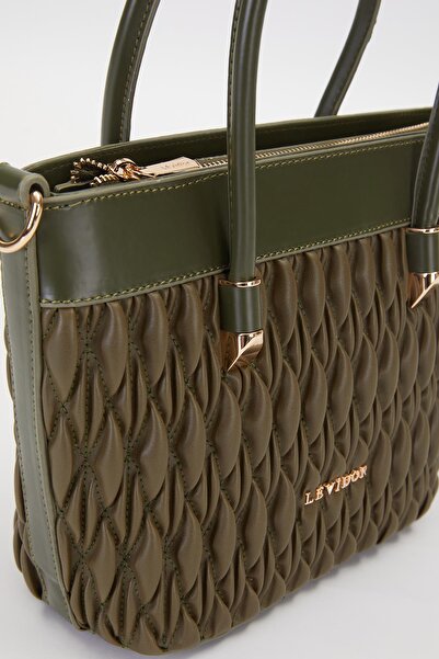 Levidor Khaki Embossed Diamond Pattern Handbag
