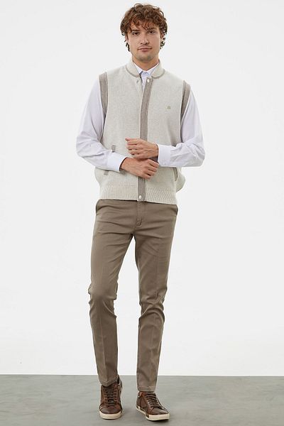 Sementa Μπεζ Πλεκτό Γιλέκο με φερμουάρ Judge Collar - Milk Brown