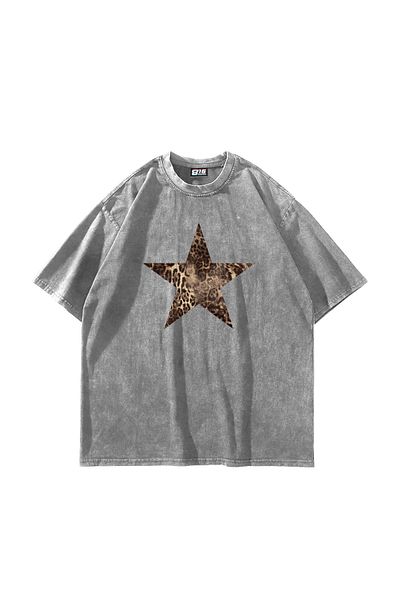 Sekizbiraltı Starz Leopard Printed Unisex Oversize Λευκό T-Shirt - 24/1 Washable