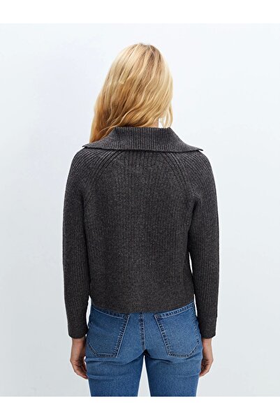 LC Waikiki Lcw Vision Kahverengi Ceket Yaka Dokulu Kadın Triko Hırka