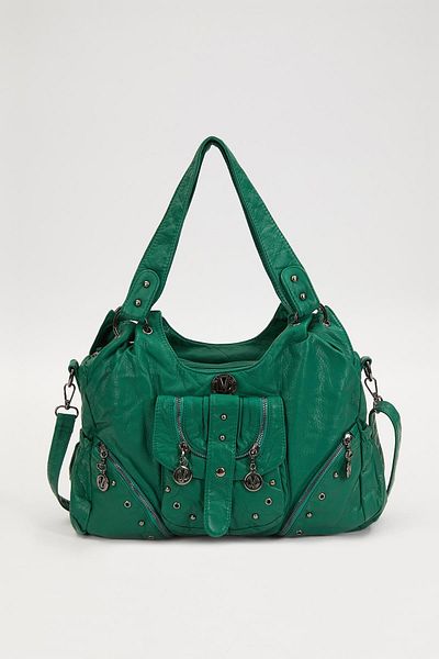 Levidor Green Metal Staple Detailed Shoulder Bag