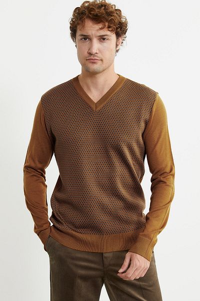 Sementa Πλεκτό Πουλόβερ Jacquard Mustard - Regular Fit Wool