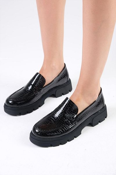 Mio Gusto Andrea Schwarzer Loafer für Damen - Schuhe mit dicker Sohle