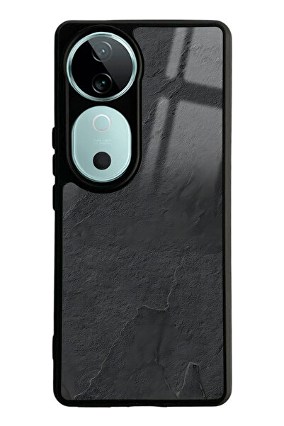 Spoyi Vivo V40 Siyah Mermer Tasarımlı Glossy Telefon Kılıfı