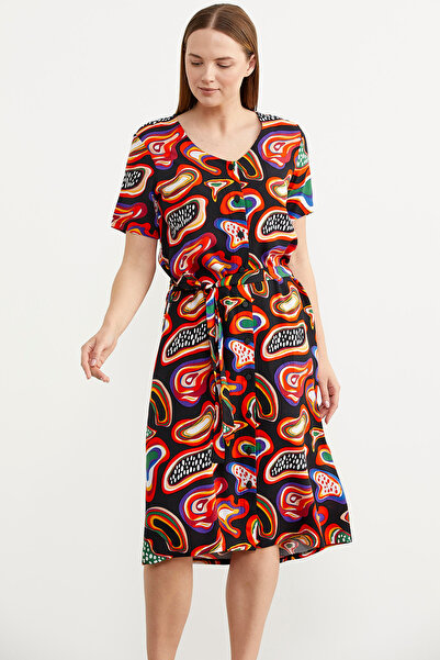 Sementa Φόρεμα βισκόζης με μοτίβο μπροστά - Μαύρο