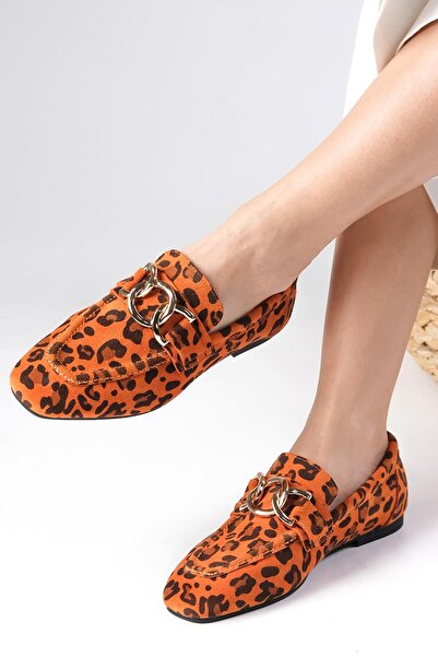 Mio Gusto Myrcella Натуральна замша оранжевого кольору з леопардовим принтом Ланцюг аксесуари Коробка на носок Жіночий батон