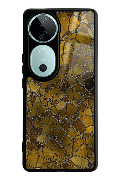 Spoyi Vivo V40 Coffee Glossy Phone Case with Geometric Design