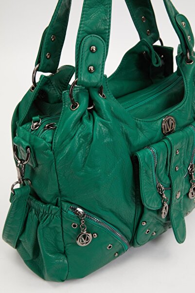 Levidor Πράσινη μεταλλική τσάντα ώμου με λεπτομέρεια