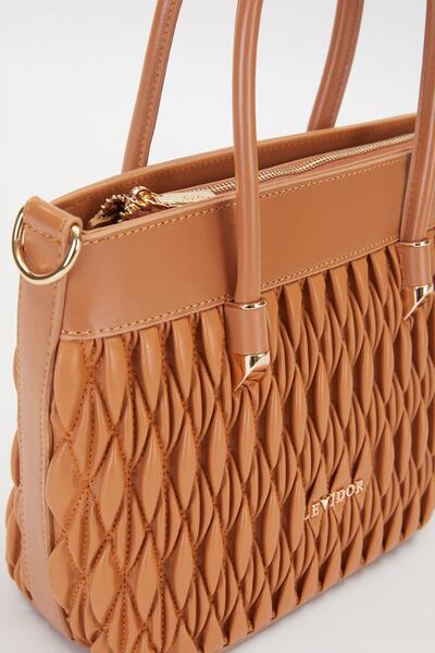 Levidor Camel Embossed Diamond Pattern Handbag