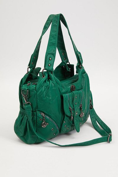 Levidor Green Metal Staple Detailed Shoulder Bag