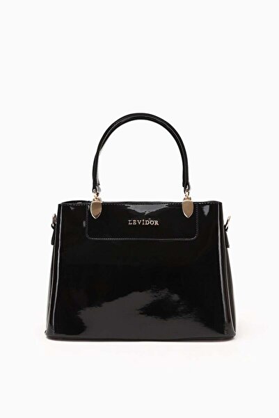 Levidor Black - Patent Leather Three Compartment Handbag