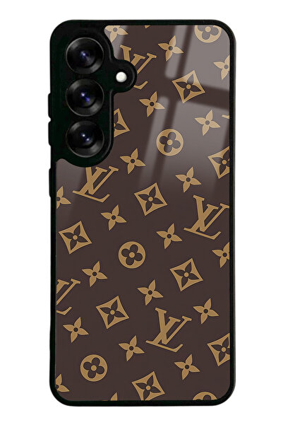 Spoyi Samsung S25 Kahverengi LV Tasarımlı Glossy Telefon Kılıfı