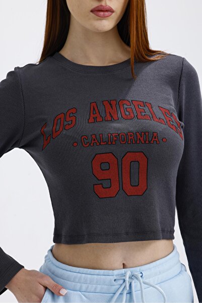 Miss Murem Los Angeles Print Blouse-Anthracite