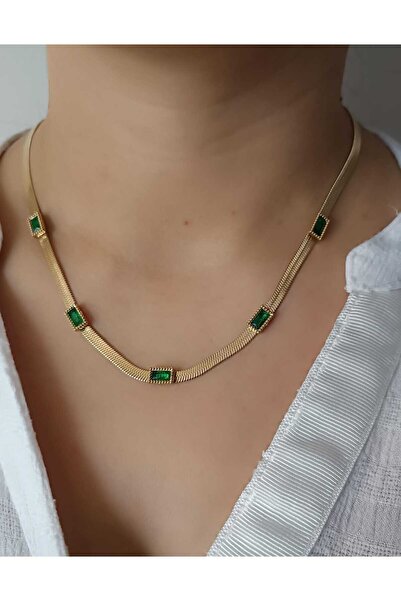 shop قلادة من حجر الرغيف الفرنسي الأخضر على سلسلة إيطالية من الفولاذ المقاوم ...