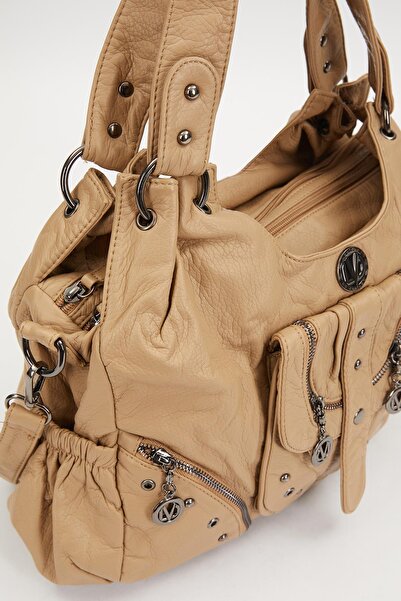 Levidor Τσάντα ώμου με μεταλλικό συρραπτικό καφέ