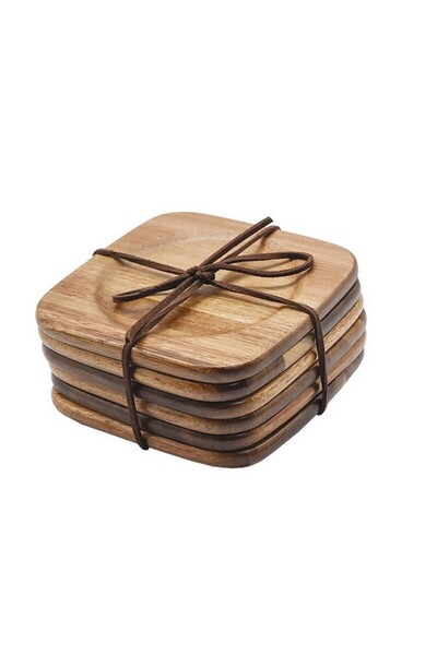 Bien Servi 6-Piece High Quality Acacia Wood Coaster Set