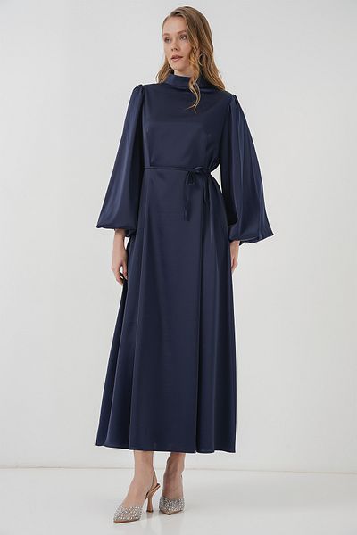 Bigdart 2510 Rochie de Seara Hijab din Satin - Bleumarin