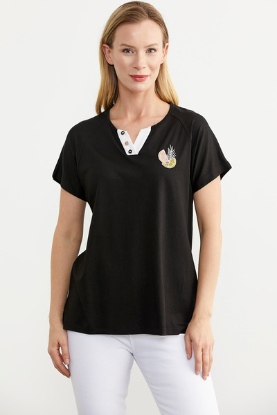 Sementa Μαύρη Κεντημένη Πλεκτή Μπλούζα Συνδυασμού Σχεδίων