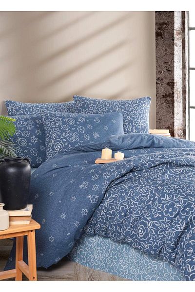 Nevresim Dünyası Ranforce Double Duvet Cover Set - Delicate Dark Blue Duvet Cover World