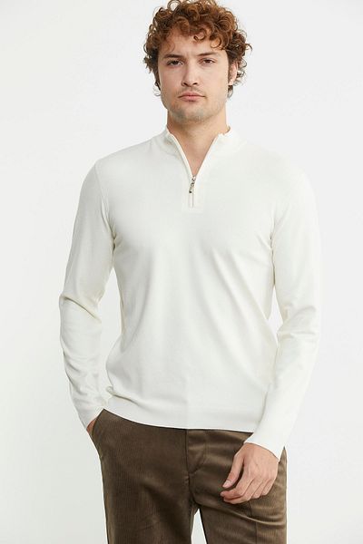 Sementa Πλεκτό πουλόβερ με φερμουάρ Stand Collar - Bone Color
