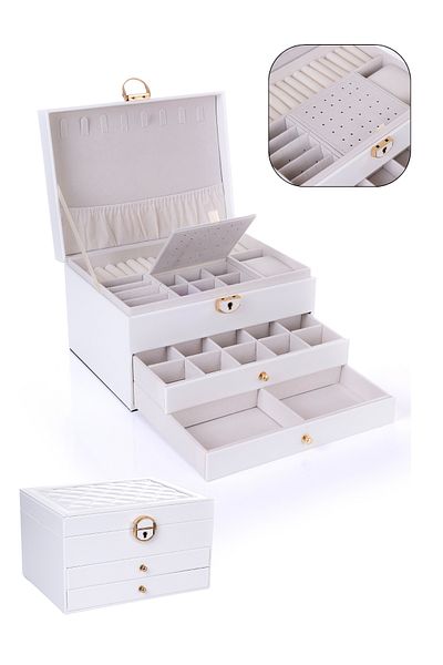 Ecrou White Modern 2 Drawers Jewelry Box - 13x23x10 cm Organizer Organizer