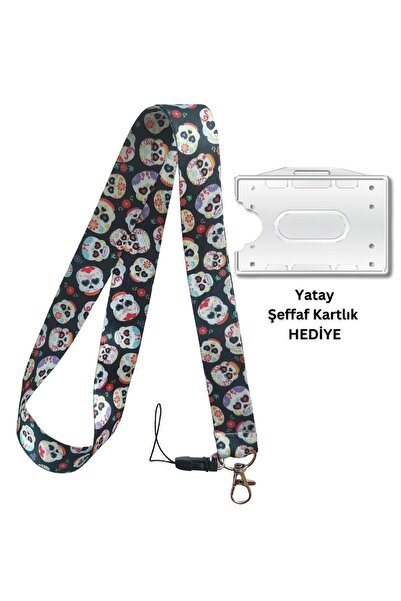 doktorbonem Šareni remen za kartice u obliku lubanje, značka za vrat, remen z...