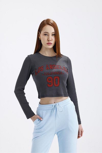 Miss Murem Los Angeles Print Blouse-Anthracite