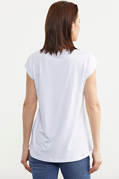 Sementa Λευκό μπλουζάκι βισκόζης - Χαμηλό μανίκι και στάμπα