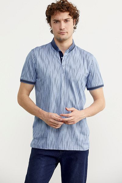 Sementa Тениска с поло яка Slim Fit и шарки - Индиго