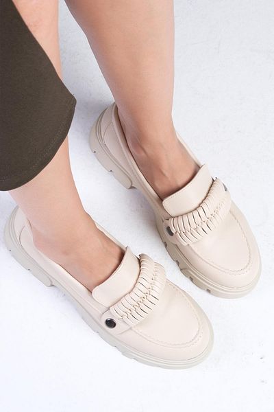 Mio Gusto Judi Beigefarbene Damen-Loaferschuhe mit dicken Sohlen