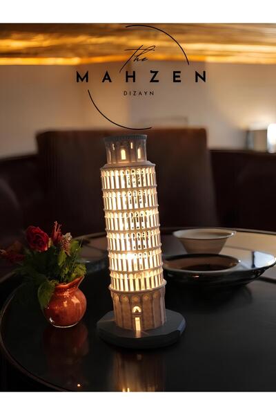 Mahzn Dizayn Pisa Kulesi Dekoratif Peri Ledli Pilli Modern Dekor 25cm Birebir Ölçü Italya Pisa Tower Hediye