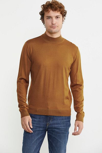 Sam Men's Mustard Knitwear Sweater - Half Turtleneck