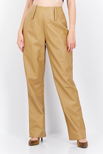 Missyempire بنطلون نسائي سادة واسع الساق، بني