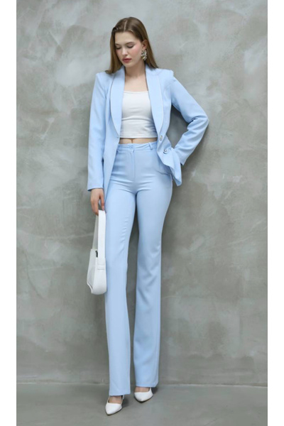 ZF BUTİK Set jachetă și pantaloni clasici Baby Blue - Detaliat argintiu