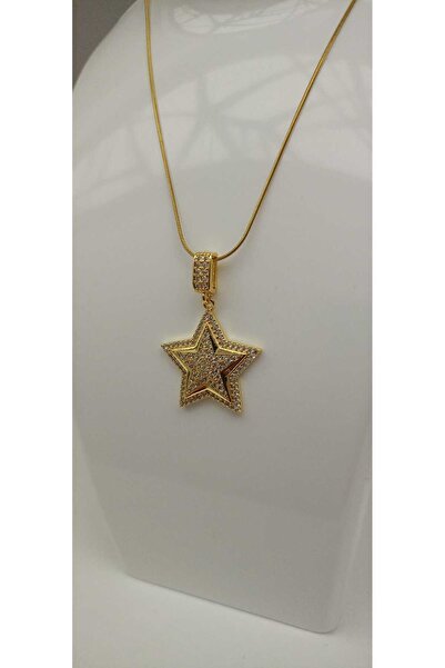 shop 1.Sınıf Çelik Kararma Yapmaz Zirkon Taşlı Yıldız Figürlü Gold Kolye