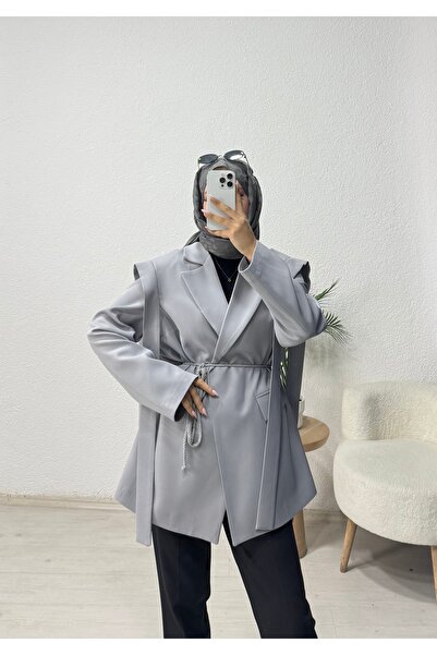 lurex moda Omuz Kuşaklı Blazer Ceket