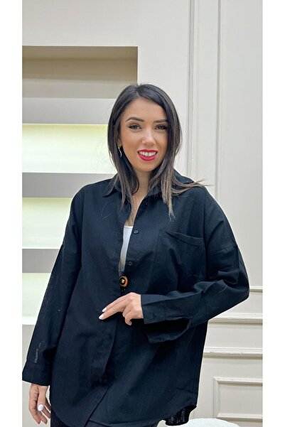 Meryemce قميص كتان أسود