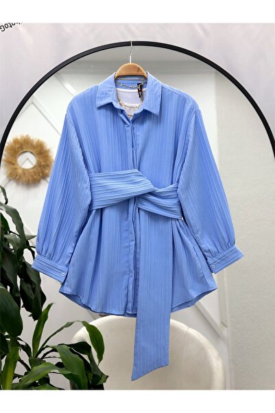 EMİRA LİFE Women's Waist Belted Flame Shirt