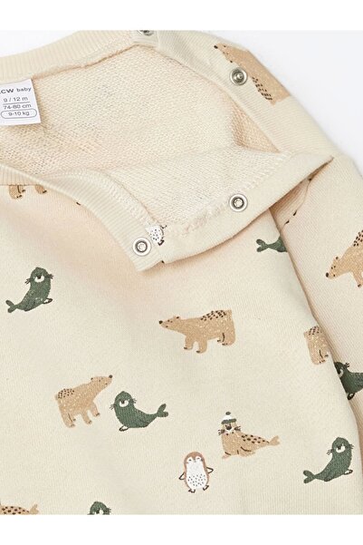 LC Waikiki Lcw Baby Ecru Printed Baby Boy Sweatshirt and Sweatpants Set of 2