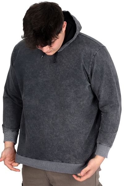 ModeXL Ανδρικό φούτερ με κουκούλα - Mode XL, Plus Size, Acid Wash Interlock U24167 Antramelange