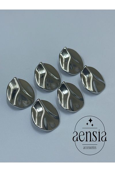 aensia 2.29 cm Silver Curved Striped Curved Metal Coat - Trench Coat with Buttons, 6 Pack