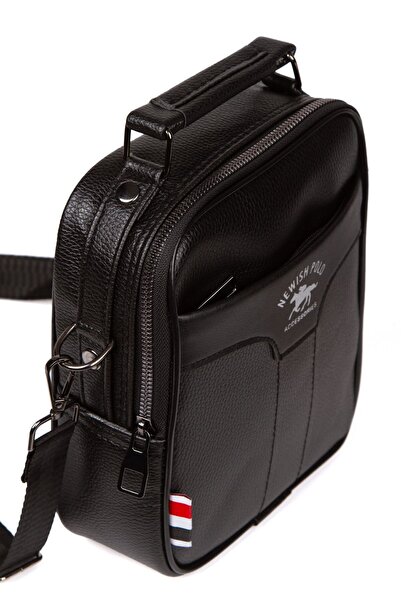 Newish Erkek Siyah Vegan Deri Ayarlanabilir Çapraz Askılı El Ve Omuz Çantası Günlük