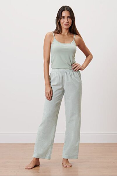 Tchibo Women Regular Fit Checkered Straight Leg Trouser Pants, Green