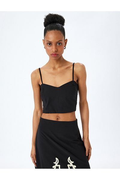 Koton Βαμβακερή Slim Fit Gimped Thin Strap Crop Bustier