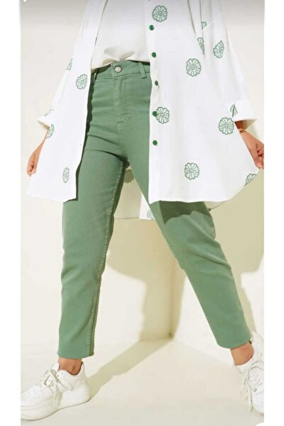 Pelin JEANS MOM Lycra cu talie înaltă VERDE