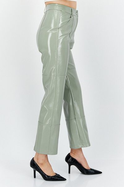 4th & Reckless Women Petite Straight Leg Solid Leather Pants, Sage