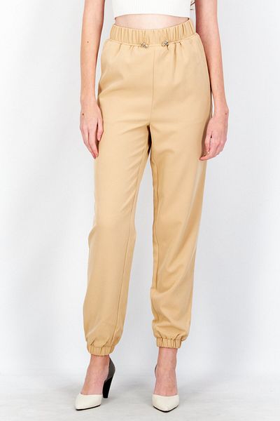 Kim Feenstra x NA-KD Women High Rise Solid Side Pocket Drawstring Jogger Pants, Tan