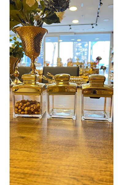 ZETT AKRİLİK GOLD 3 ADET BAHARATLIK 300 ML ŞEFFAF DRAJELİK KAPAKLI SAKLAMA KABI