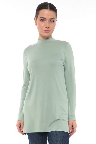 penyebizden Viscose Stand Collar Tunic-Mint Green